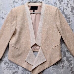 BCBGMAXAZRIA Womens Beige Textured Collarless Drape Front Blazer Jacket L